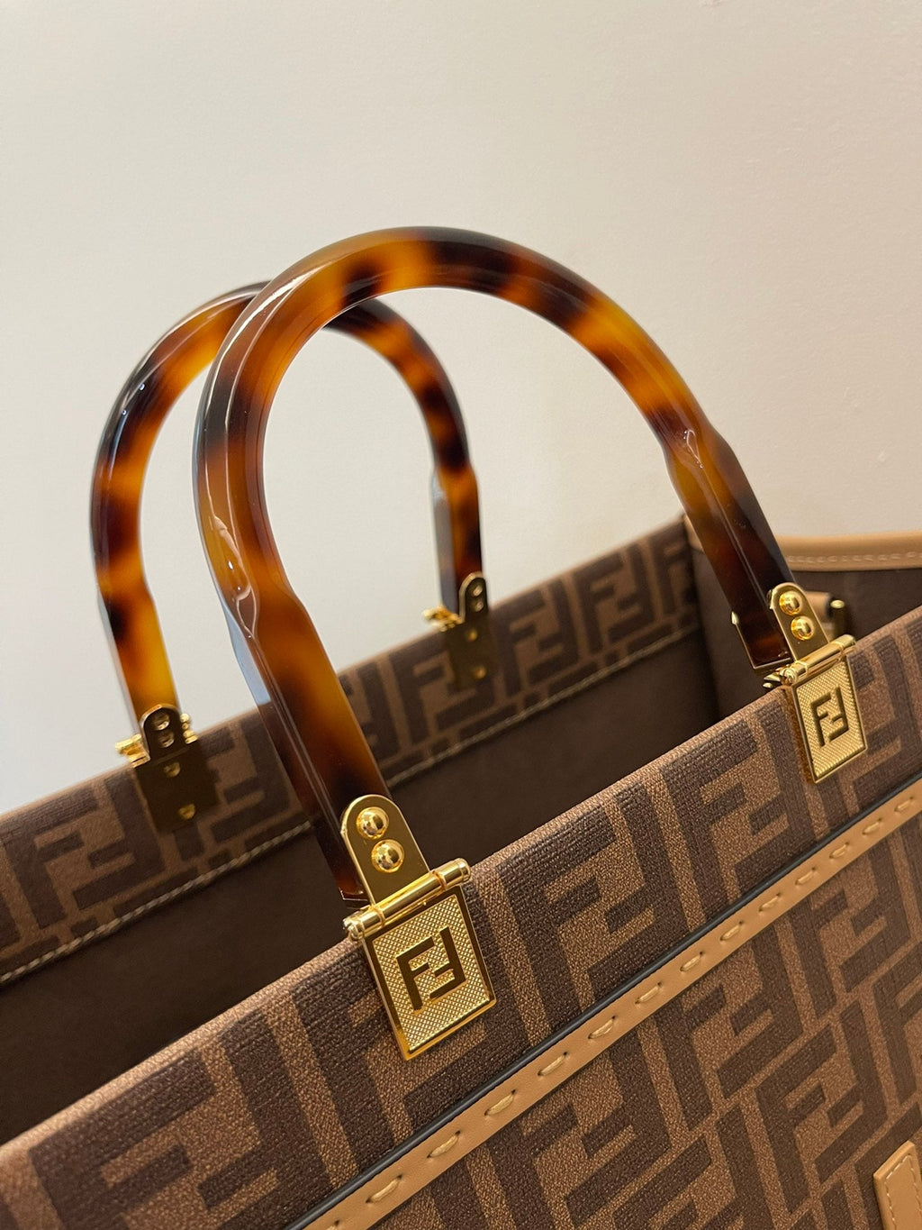 FI Sunshine MeGLAMIum Brown FF jacquard fabric shopper Bag For Woman 31cm/12in