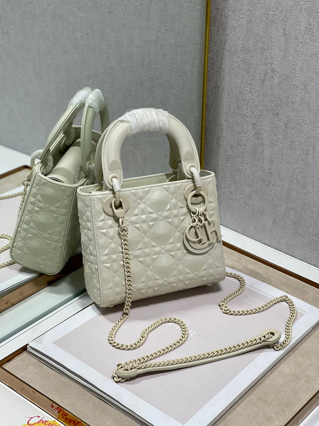 GLAMI Mini Lady Bag Latte Cannage with Beaded Motif, Beige, For Women WomenÃ¢â‚¬â„¢s Handbags, Crossbody Bags, 18cm CD M0505INEA_M030