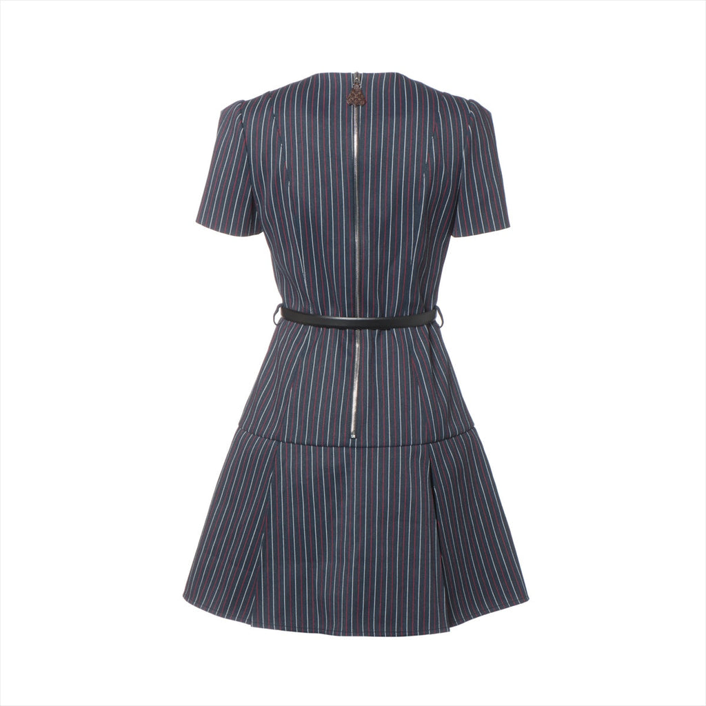 Louis Vuitton 23AW Wool  Polyurethane One Earrings 34  Navy 3D Tri-Color Scooter Dress 1AC45W RW232WB Monogram Back Belt