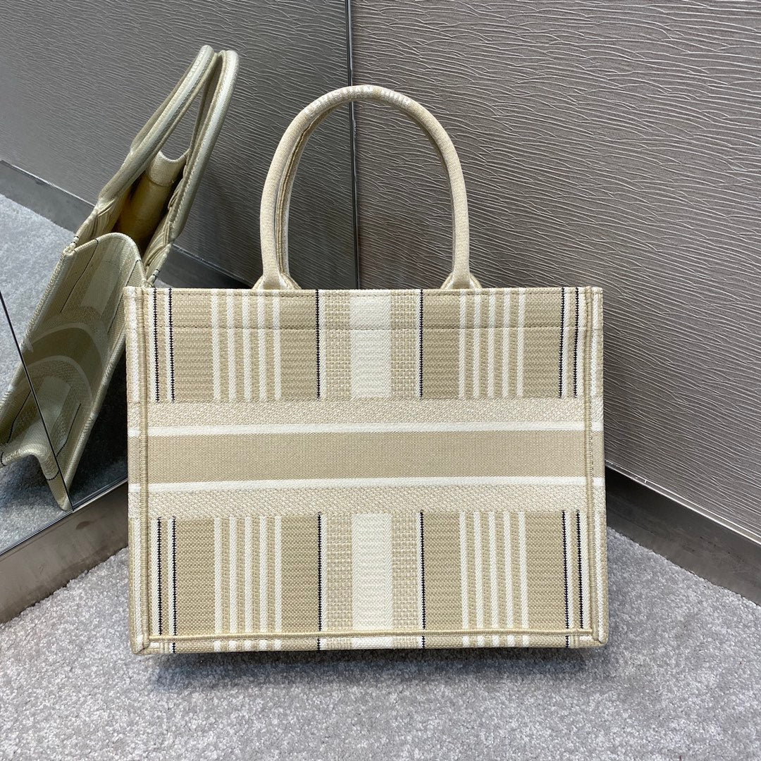 GLAMI MeGLAMIum Book Tote Beige Stripes Embroidery Bag For Women 14in/36cm CD