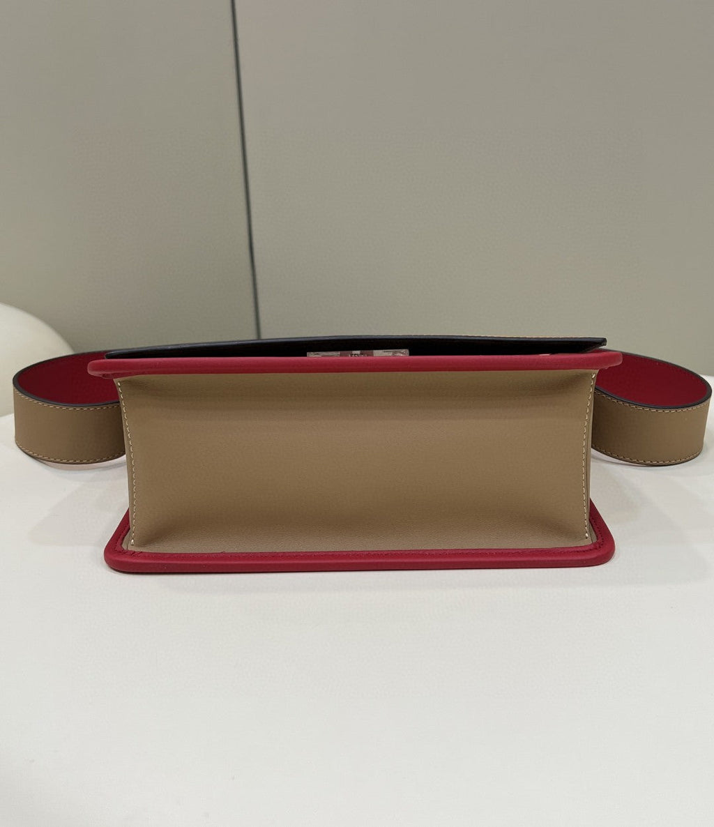 FI Kan I F MeGLAMIum Brown and Red Bag For Woman 18cm/7in