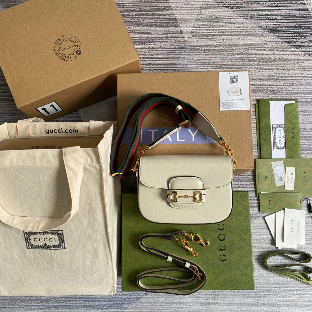 gg Horsebit 1955 Mini Bag White For Women, Women’s Bags 8in/21cm gg 658574 18YSG 9068