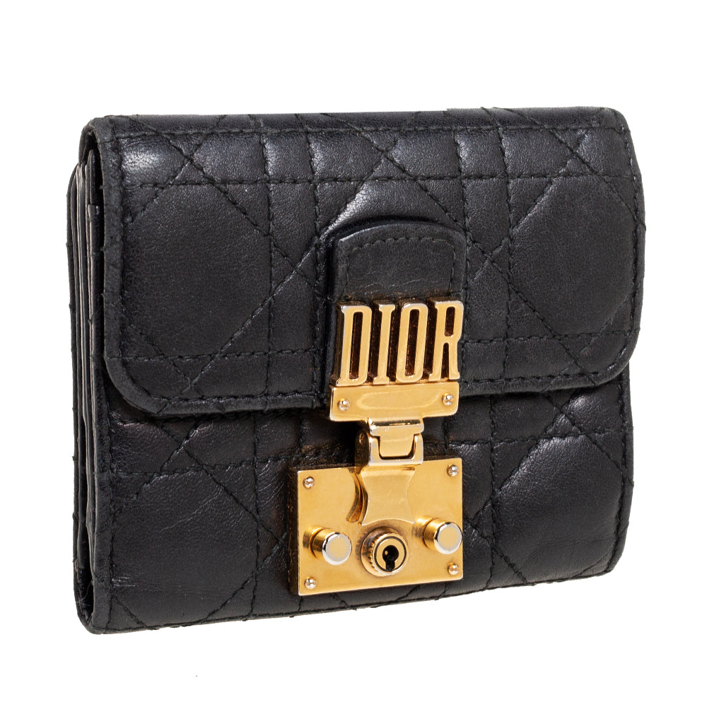 Dior Black Cannage Leather Addict Compact Wallet..