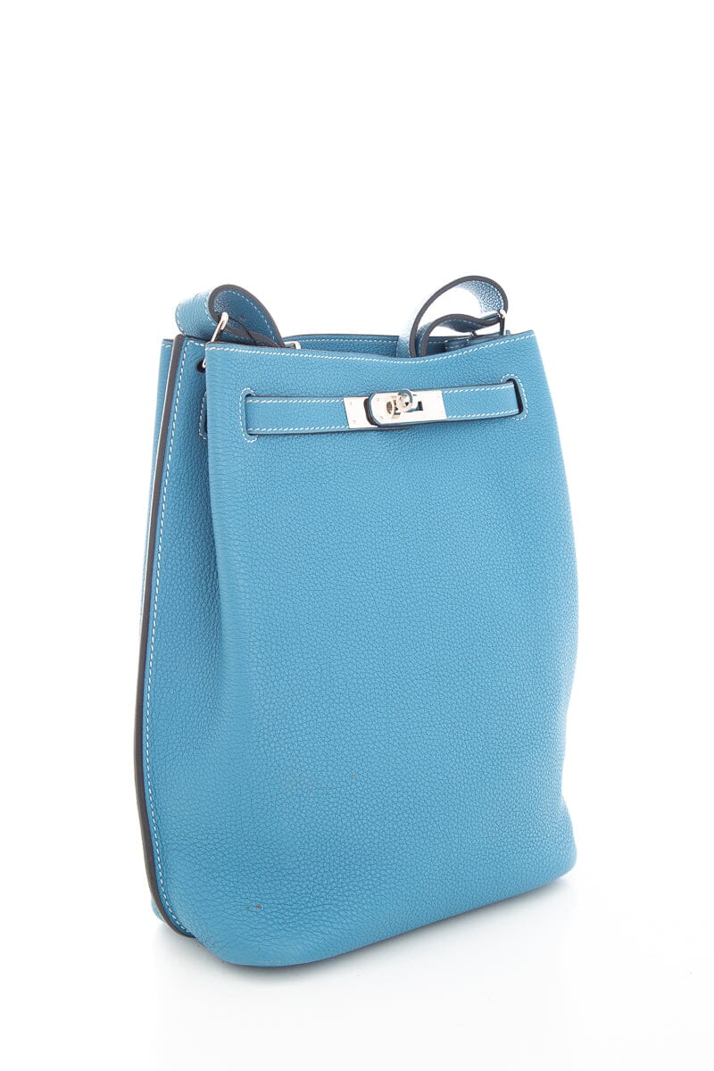 HermÃƒÆ’Ã‚Â¨s Blue Jean "So Kelly" Handbag with Palladium Hardware and Clemence Leather