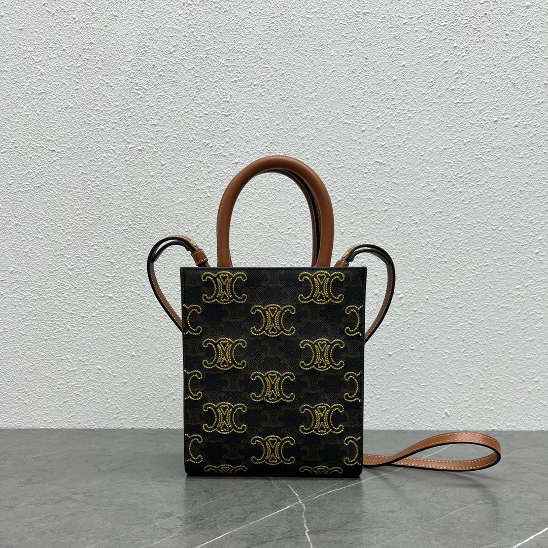 GLAMI Mini Folco In Triomphe Canvas With Triomphe Heart Embroidery Brown For Women 8in/20cm
