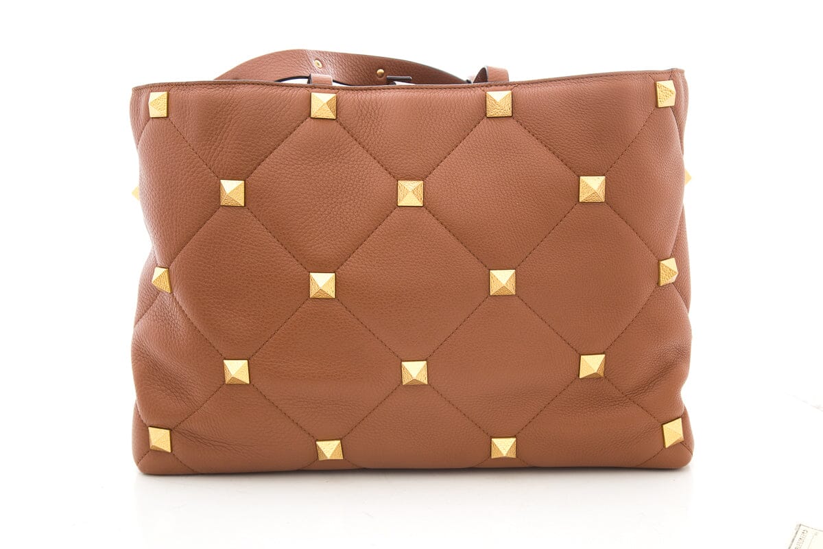 Valentino Brown Roman Stud Quilted Tote NWT