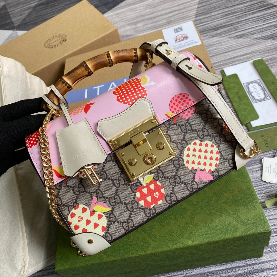 Glami Padlock Glami Small amboo Strawberry Shoulder Bag Beige For Women, Women’s Bags 9.5in/24cm Glami