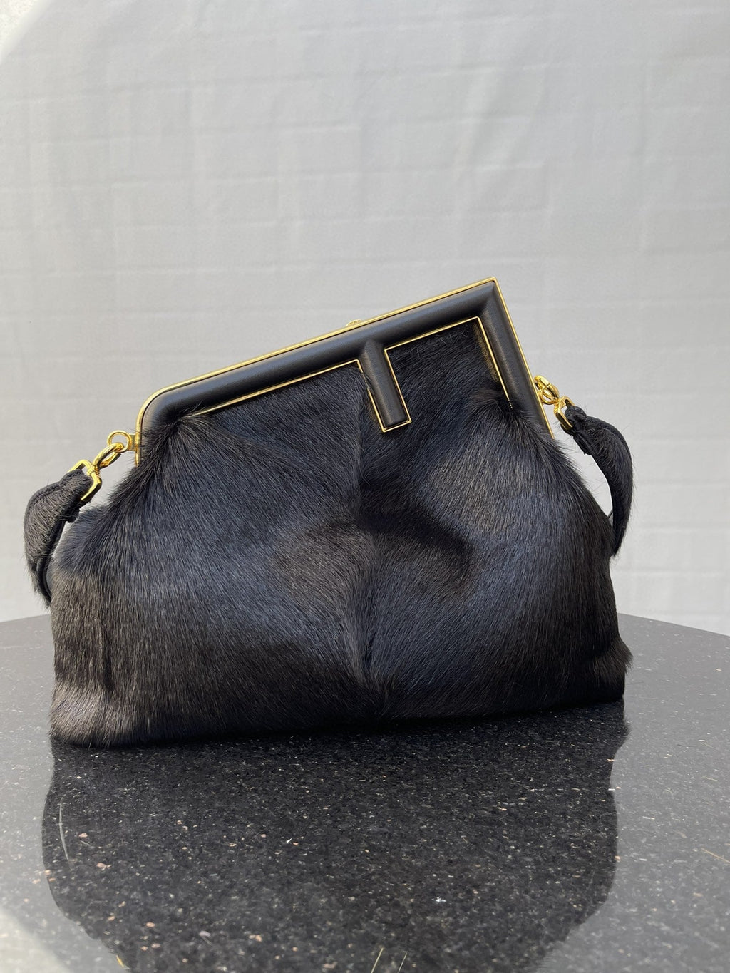 FI First MeGLAMIum Black Fox Fur Bag For Woman 32.5cm/13in