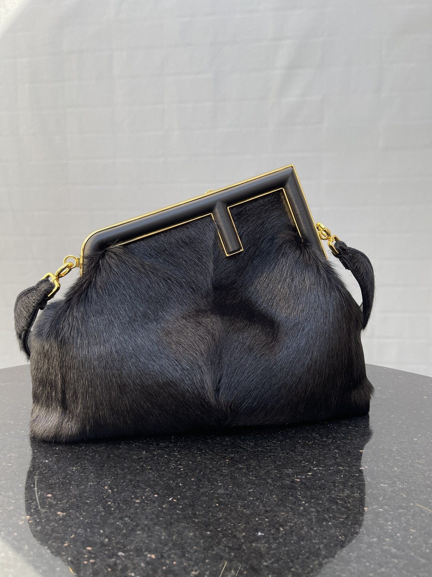 FI First MeGLAMIum Black Fox Fur Bag For Woman 32.5cm/13in