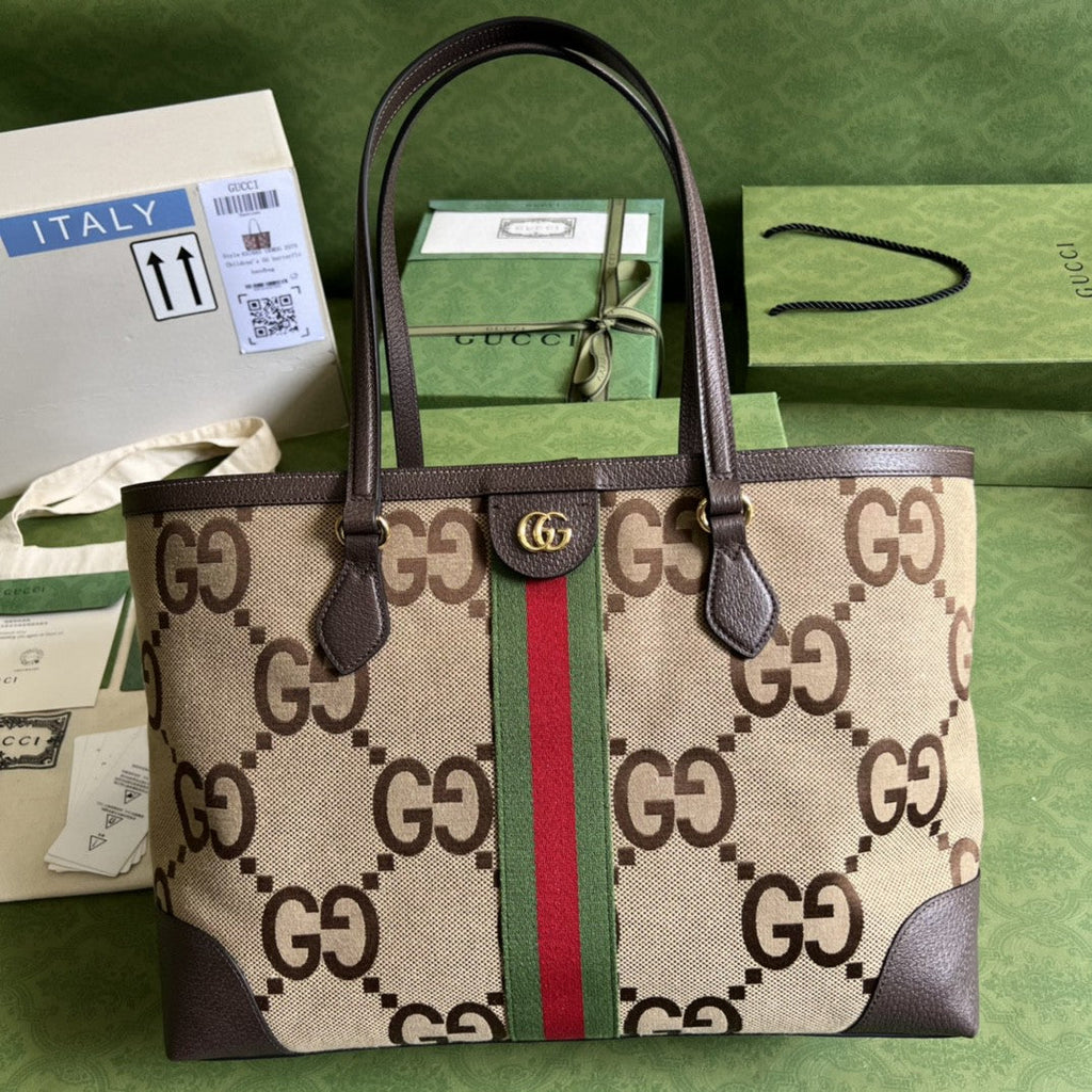 gg Ophidia Jumbo gg Medium Tote Camel And Ebony Jumbo Canvas For Women 15in/38cm 631685 UKMDG 2570