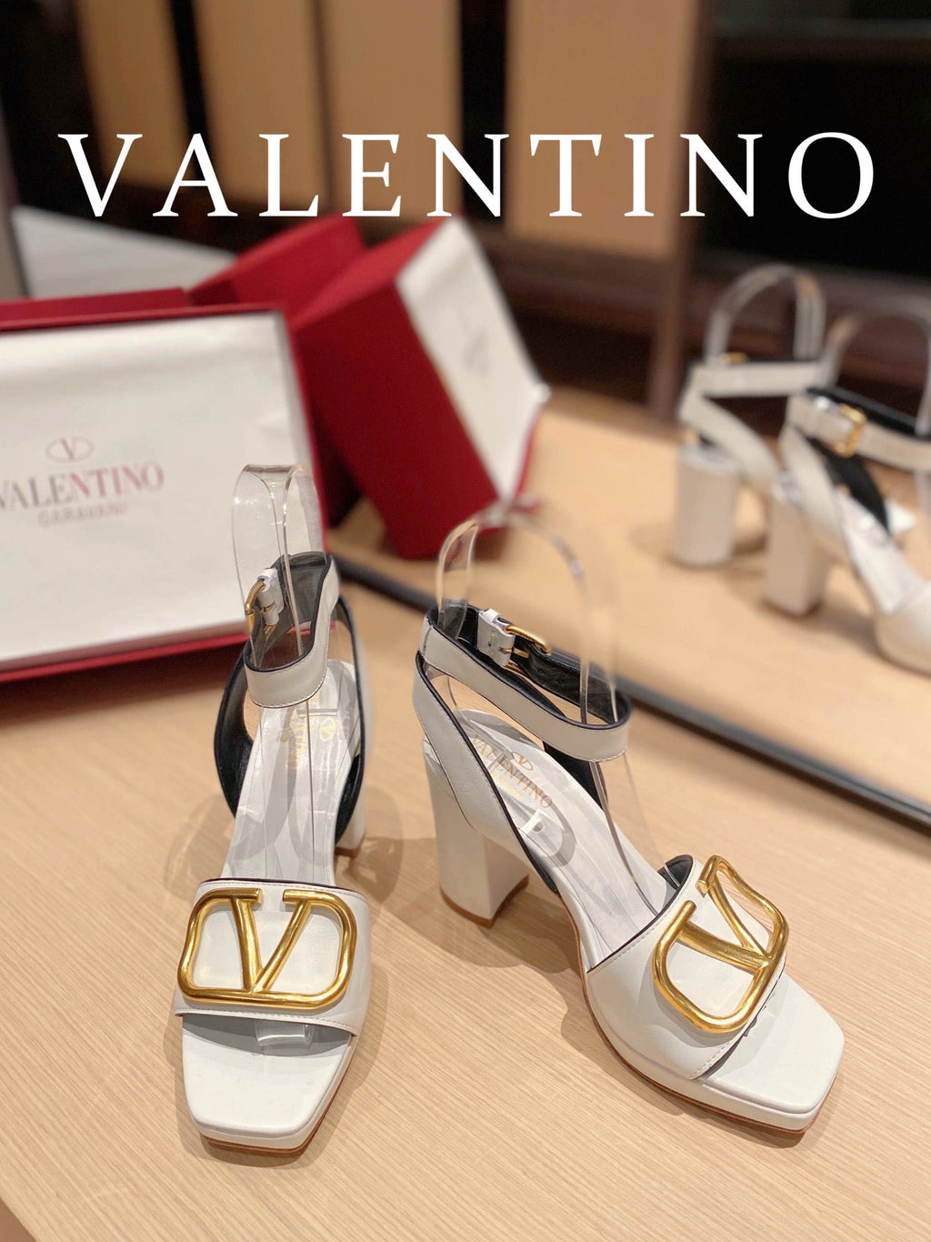 Valentino Garavani Strap Heeled Sandals With V Logo Signature EmbellisGLAMIent White For Women