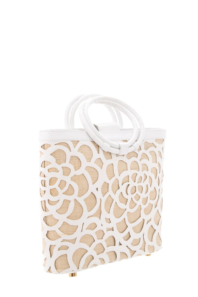 Nancy Gonzalez White Crocodile Floral Handbag
