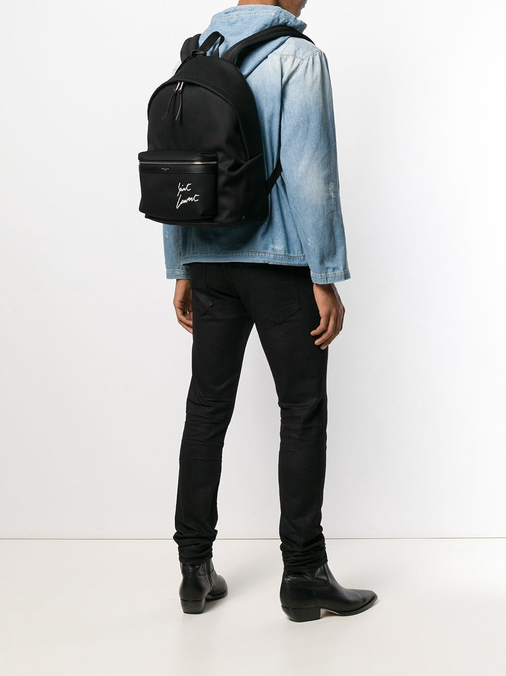 Saint Laurent Men Embroidered City Backpack In Canvas