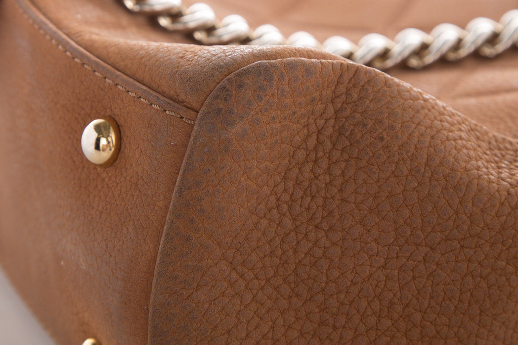 Carolina Herrera Camel Suede Quilted Shoulder Bag