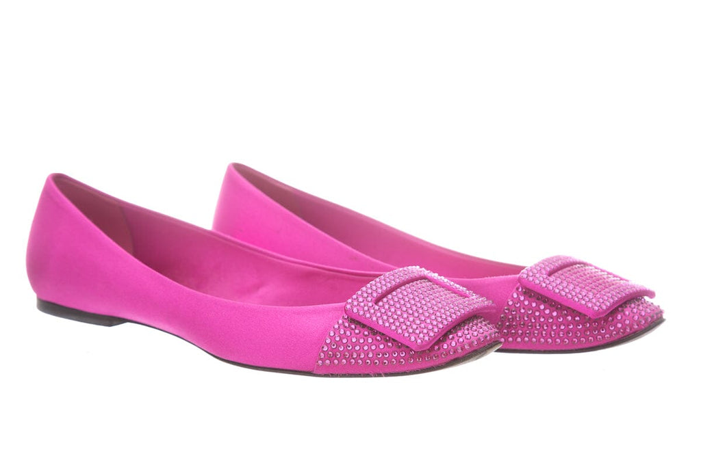 Roger Vivier Fuchsia Satin & Crystal Flats SZ 39