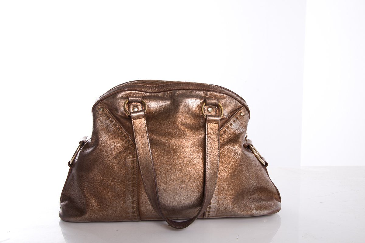 Saint Laurent Bronze Leather Dual Handle Bag