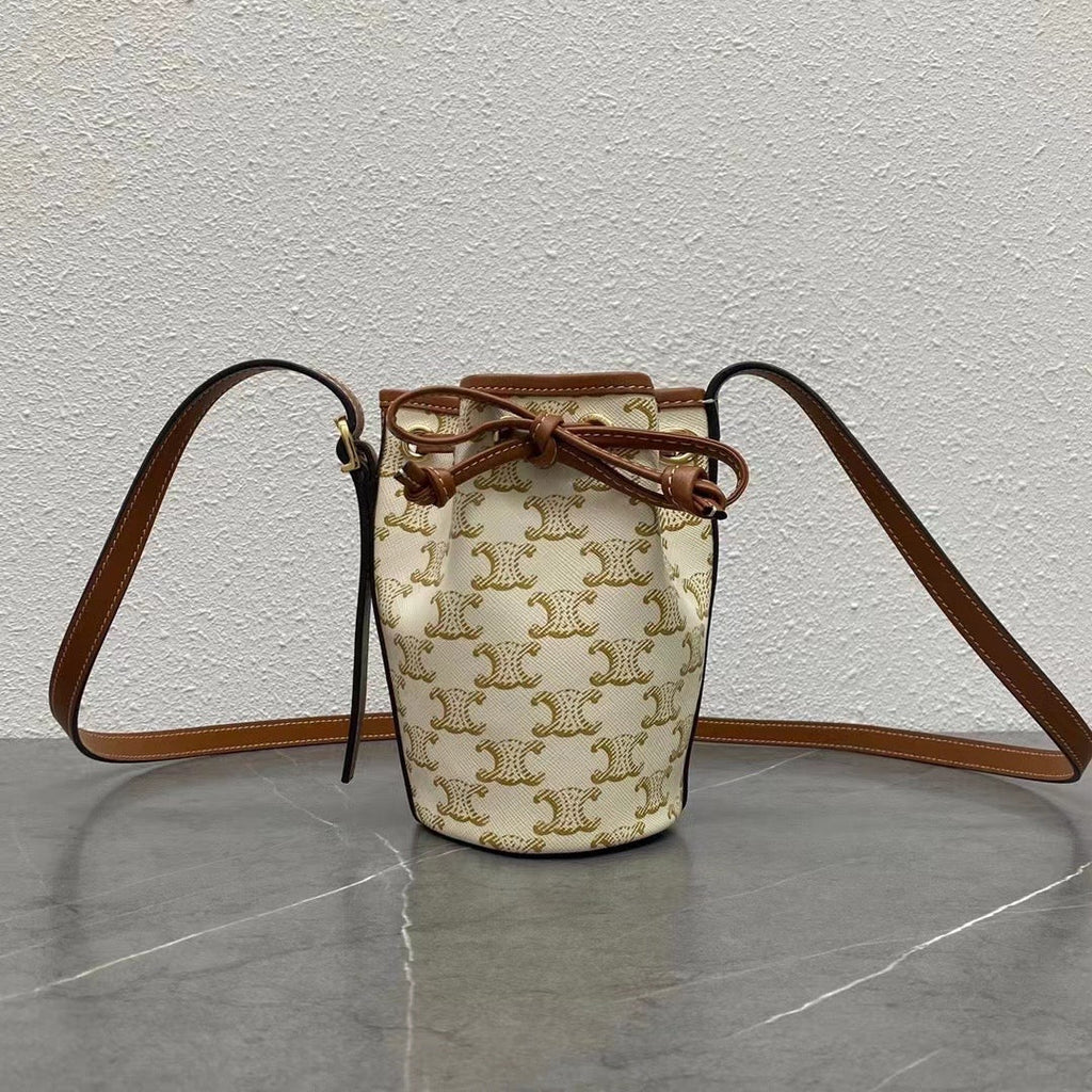 GLAMI Small Drawstring Bag In Trimphe Canvas White For Women 7.9in/20cm