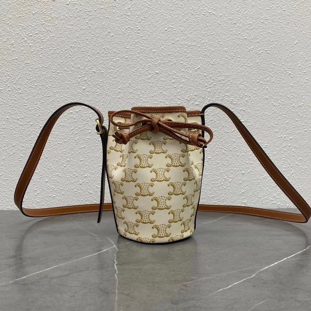 GLAMI Small Drawstring Bag In Trimphe Canvas White For Women 7.9in/20cm