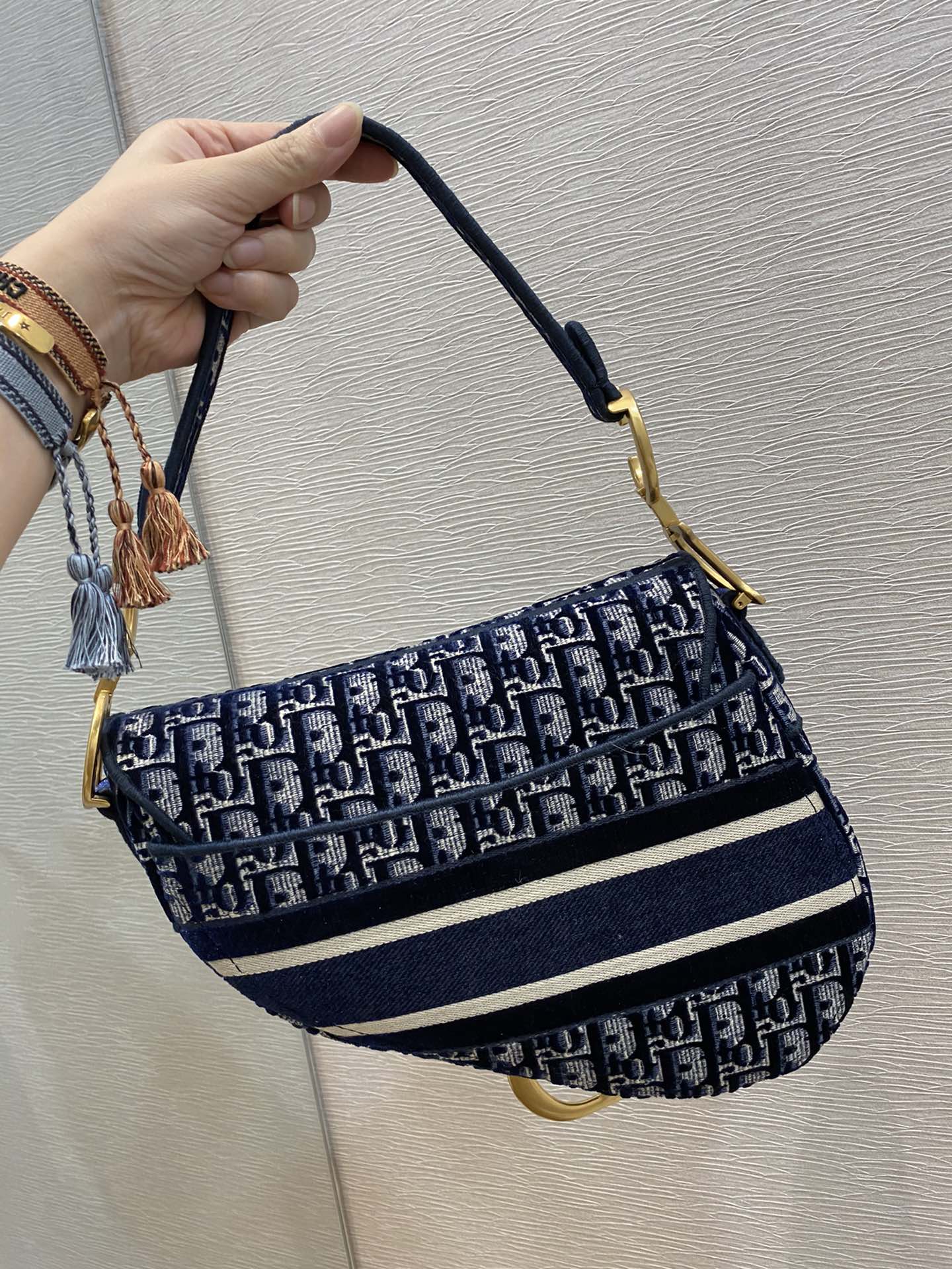 GLAMI Saddle Bag Blue Oblique Canvas Gold Toned Hardware For Women 25cm/10in CD