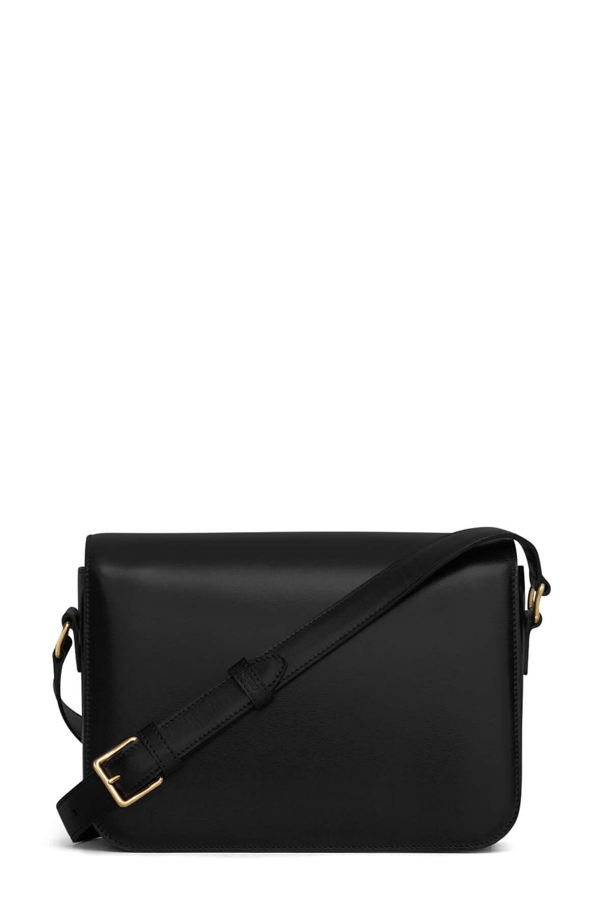 Medium Triomphe Bag in Black Shiny Calfskin