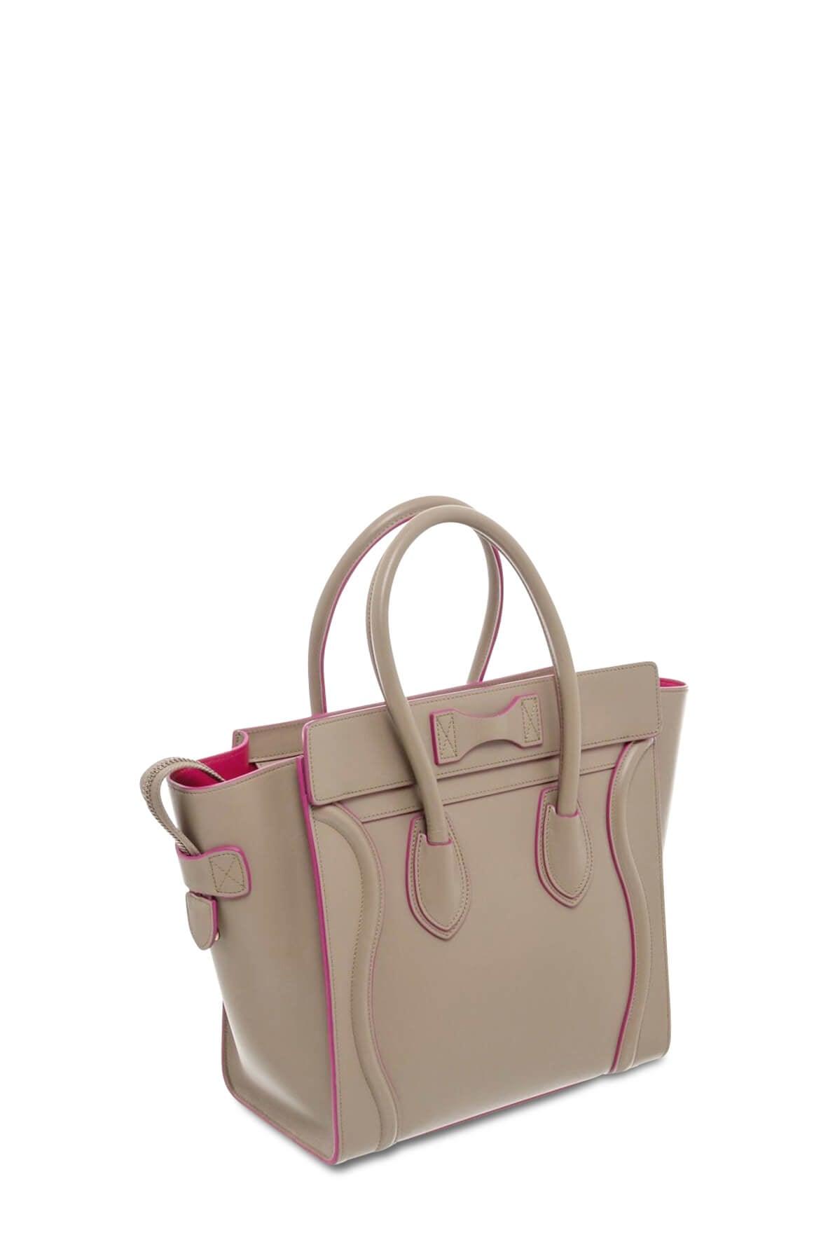 Micro Luggage Taupe with Pink Piping