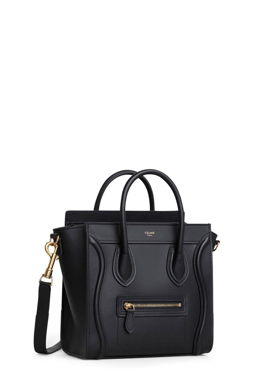 Nano Luggage Black in Smooth Leather with Gold Hardware