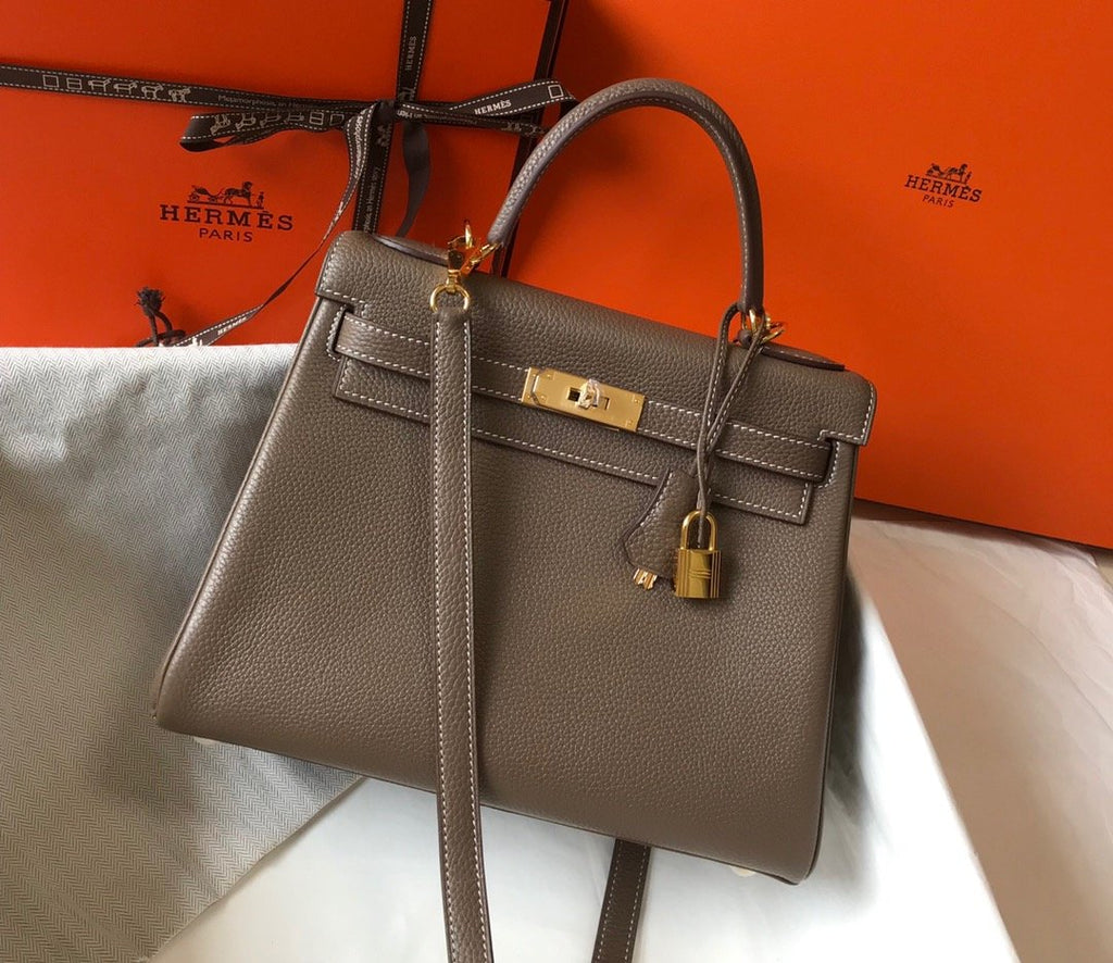 HM Kelly 28 Retourne Togo Brown Bag For Women, Handbags, Shoulder Bags 11in/28cm