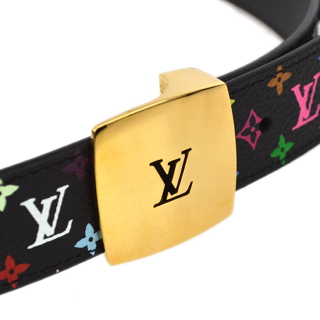 Louis Vuitton 2010 Black Multicolor Ceinture LV Cut Belt 85/34 M6890 Small Good