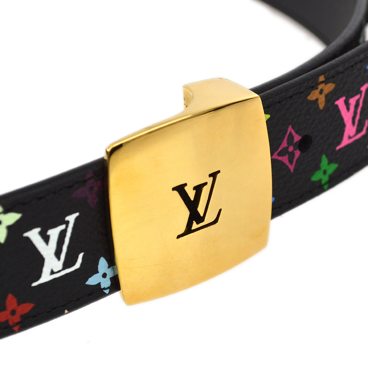 Louis Vuitton 2010 Black Multicolor Ceinture LV Cut Belt 85/34 M6890 Small Good