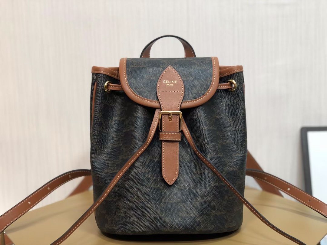 GLAMI Mini Backpack Folco In Triomphe Canvas Tan For Women 7in/20cm 197662CAS.04LU