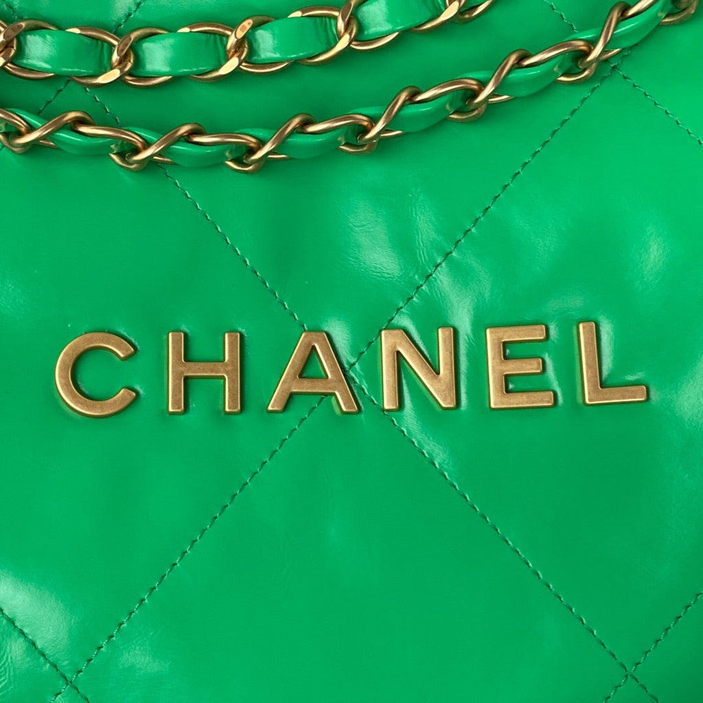 CHL 22 Handbag Gold Hardware Shiny Green For Women, Women’s Handbags, Shoulder Bags 16.5in/38cm AS3261