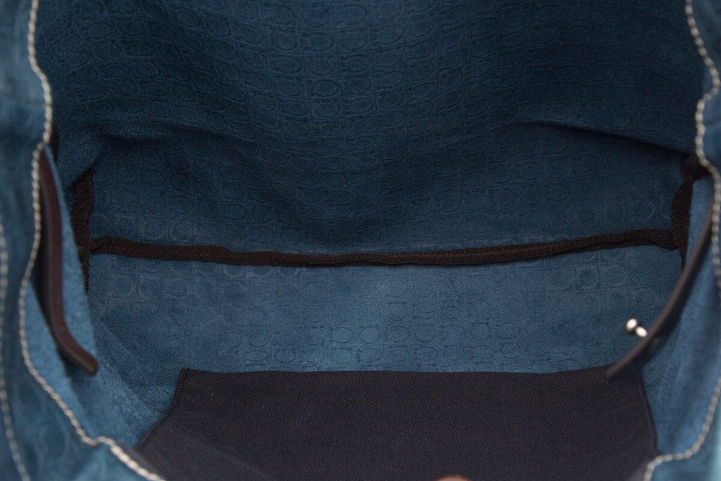 Salvatore Ferragamo Blue Embossed Leather Tote
