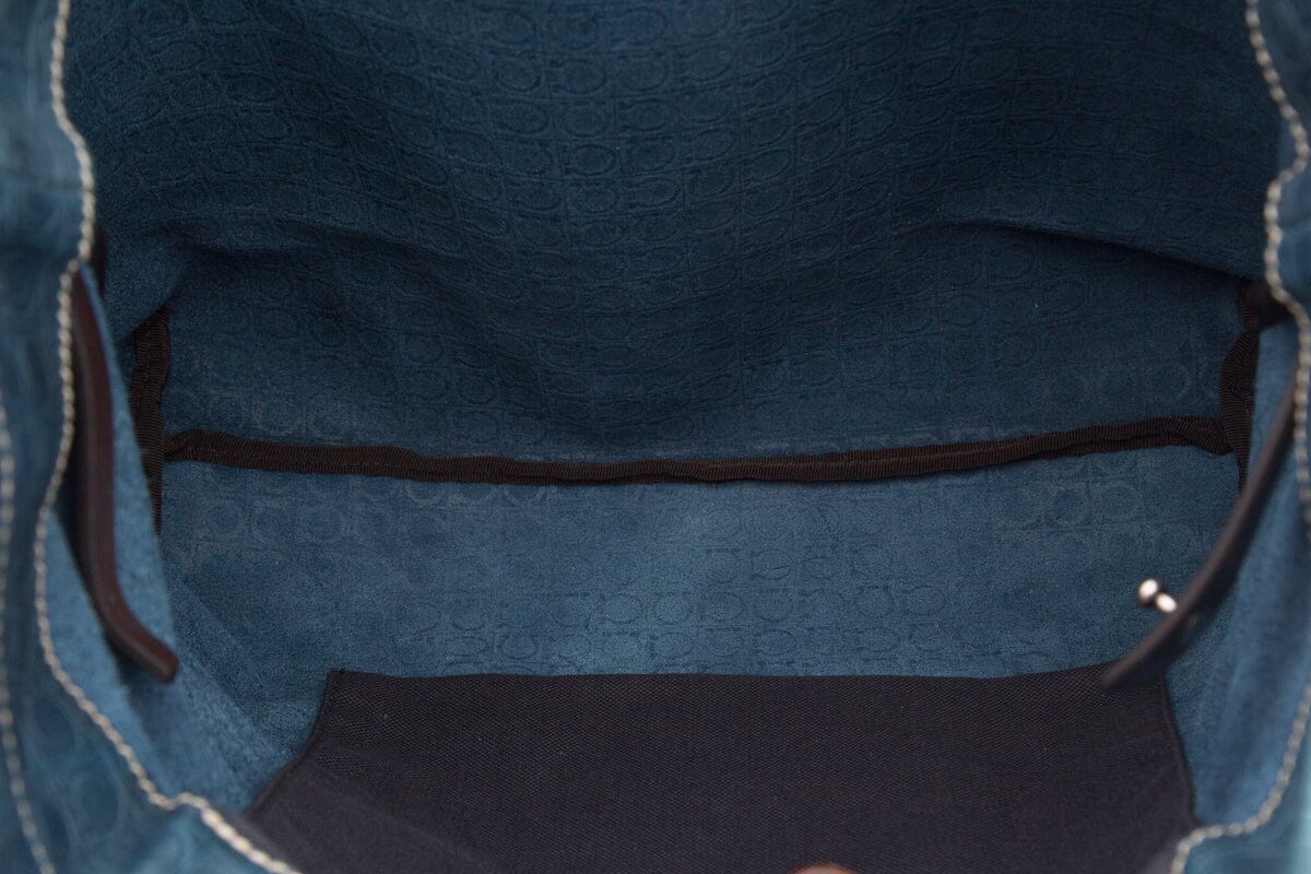 Salvatore Ferragamo Blue Embossed Leather Tote