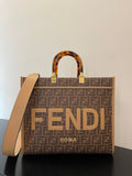 FI Sunshine MeGLAMIum Brown FF jacquard fabric shopper Bag For Woman 31cm/12in