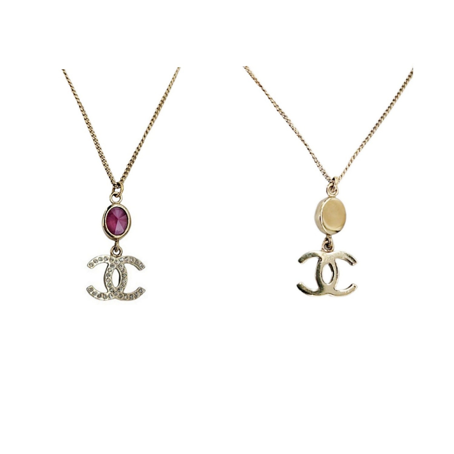 Chanel Crystal CC Drop Necklace Pink Gold