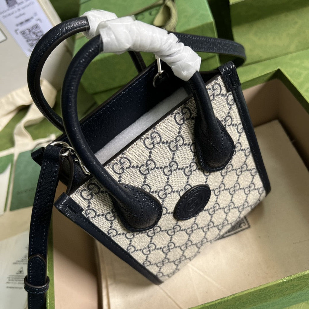 Glami Mini Tote Bag With Interlocking G Beige And Blue Glami Supreme Canvas For Women 7.8in/20cm 671623 K9GSN 4075