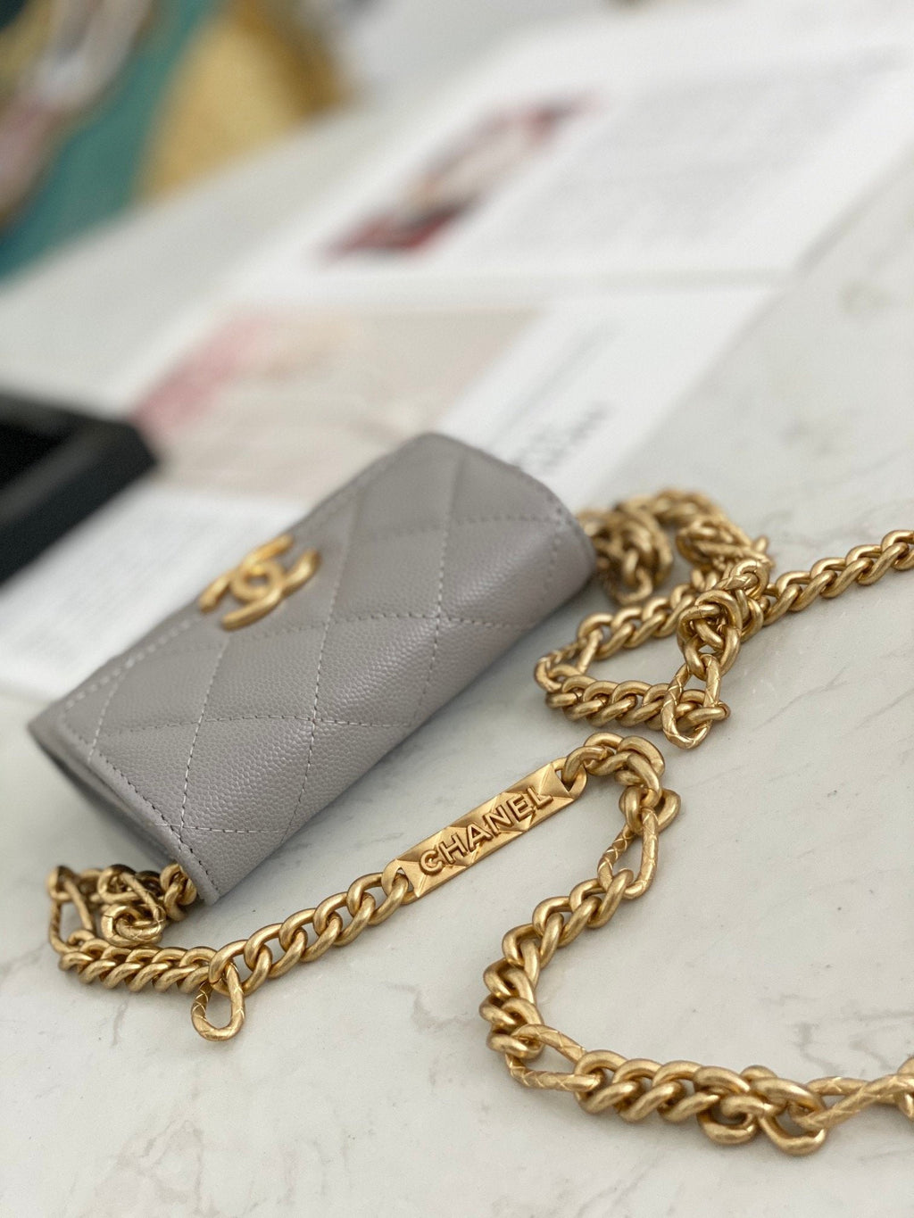 CHLMini Flap Bag Gold Toned Hardware Grey For Women 4.7in/12cm