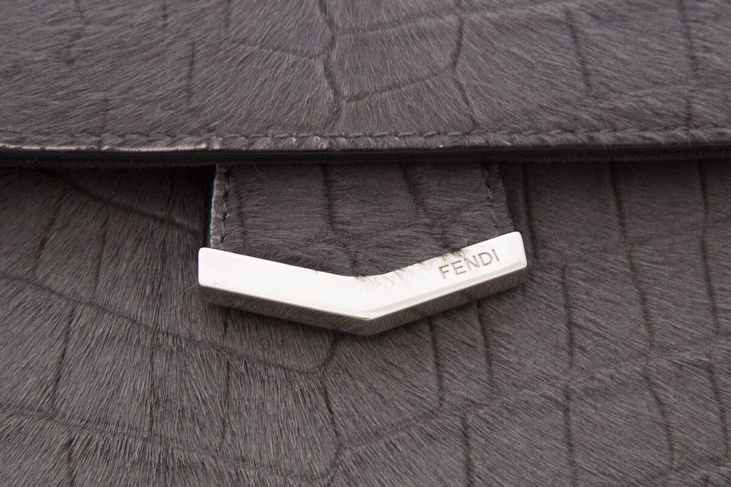 Fendi Grey Croc Calf Hair Printed Demi Jour Handbag