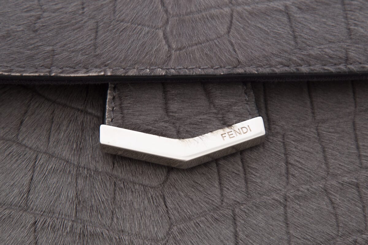Fendi Grey Croc Calf Hair Printed Demi Jour Handbag