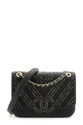 Beaded Chevron Classic Flap Black with Gold Hardware