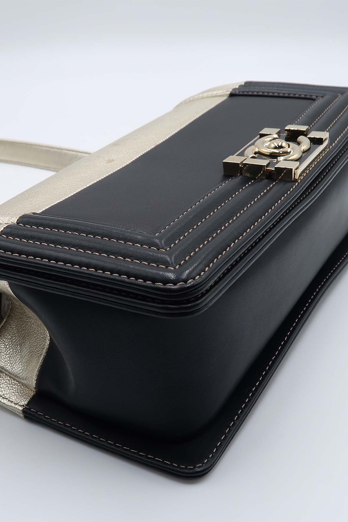 Bicolour Medium Boy Flap Bag Gold, Black