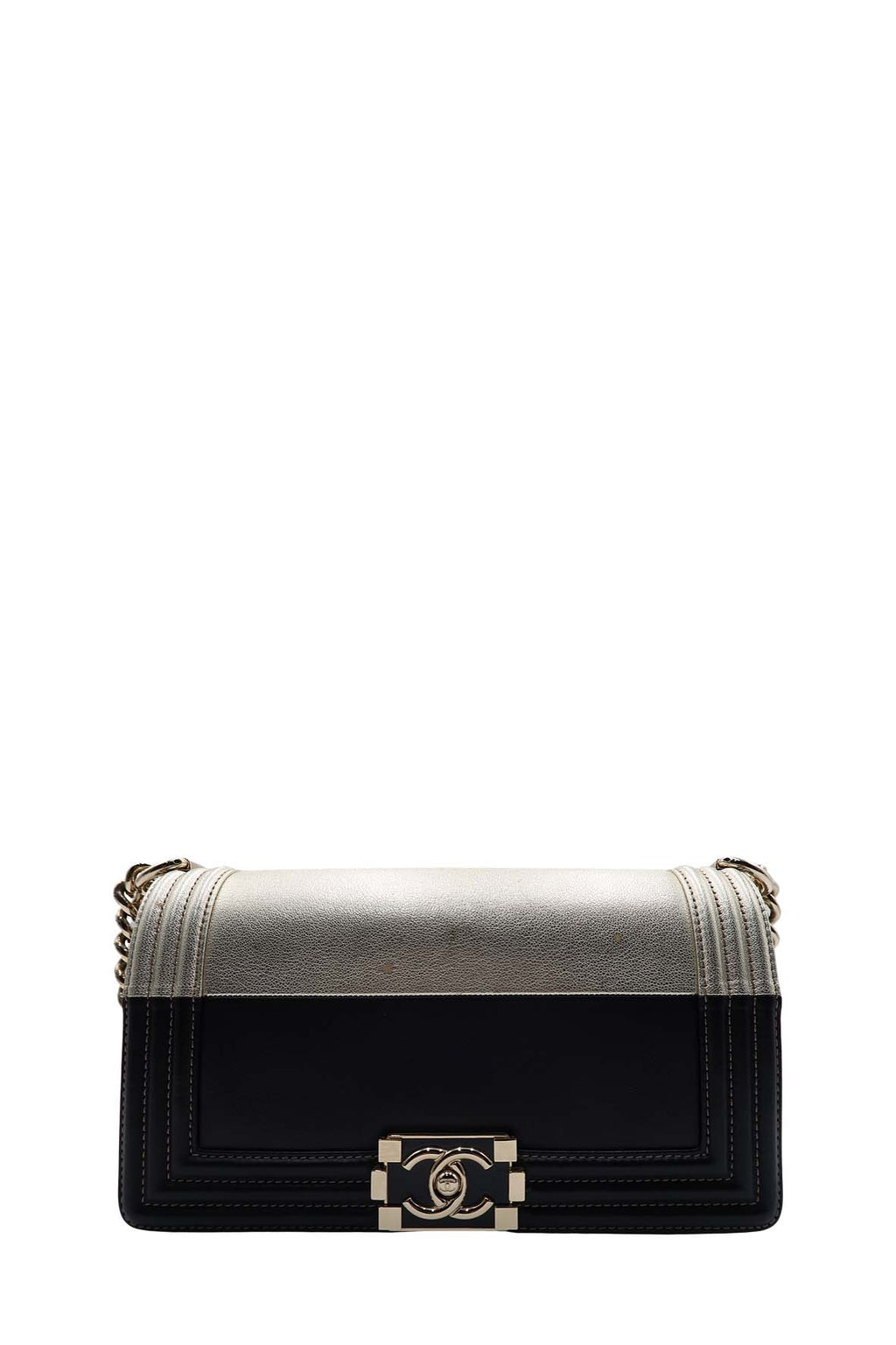 Bicolour Medium Boy Flap Bag Gold, Black