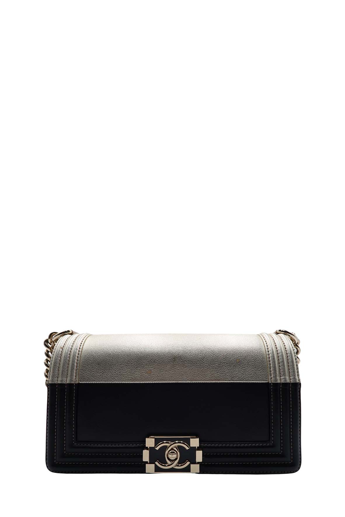 Bicolour Medium Boy Flap Bag Gold, Black