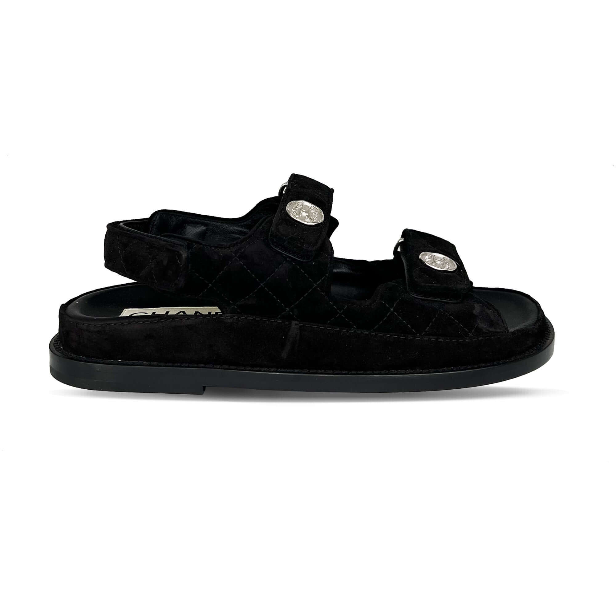 Chanel dad suede sandals black