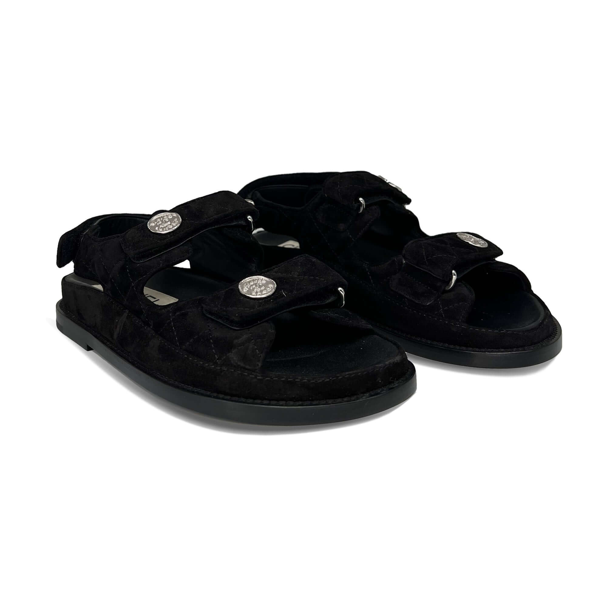 Chanel dad suede sandals black