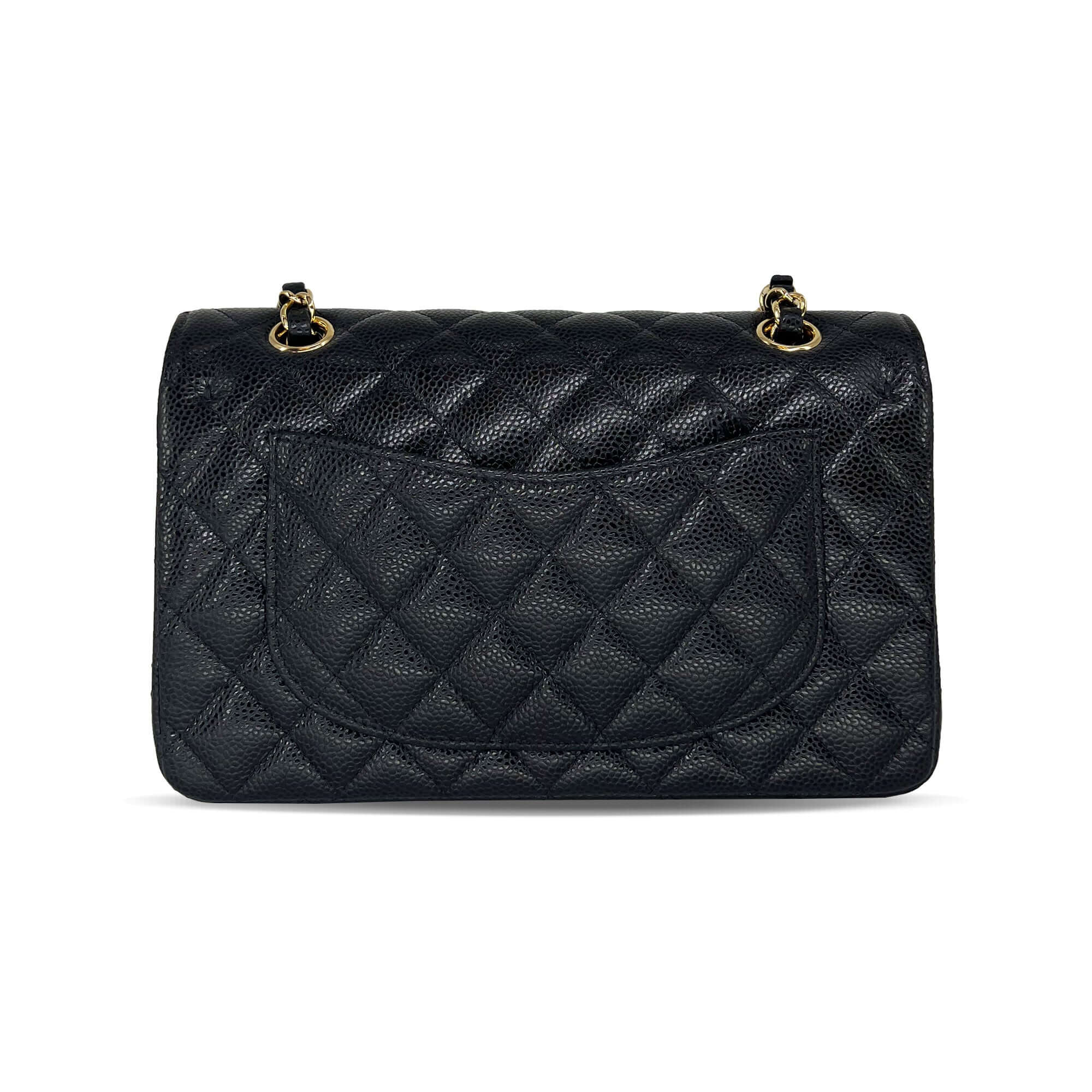 Pre owned Chanel small black caviar leather flap designer bag