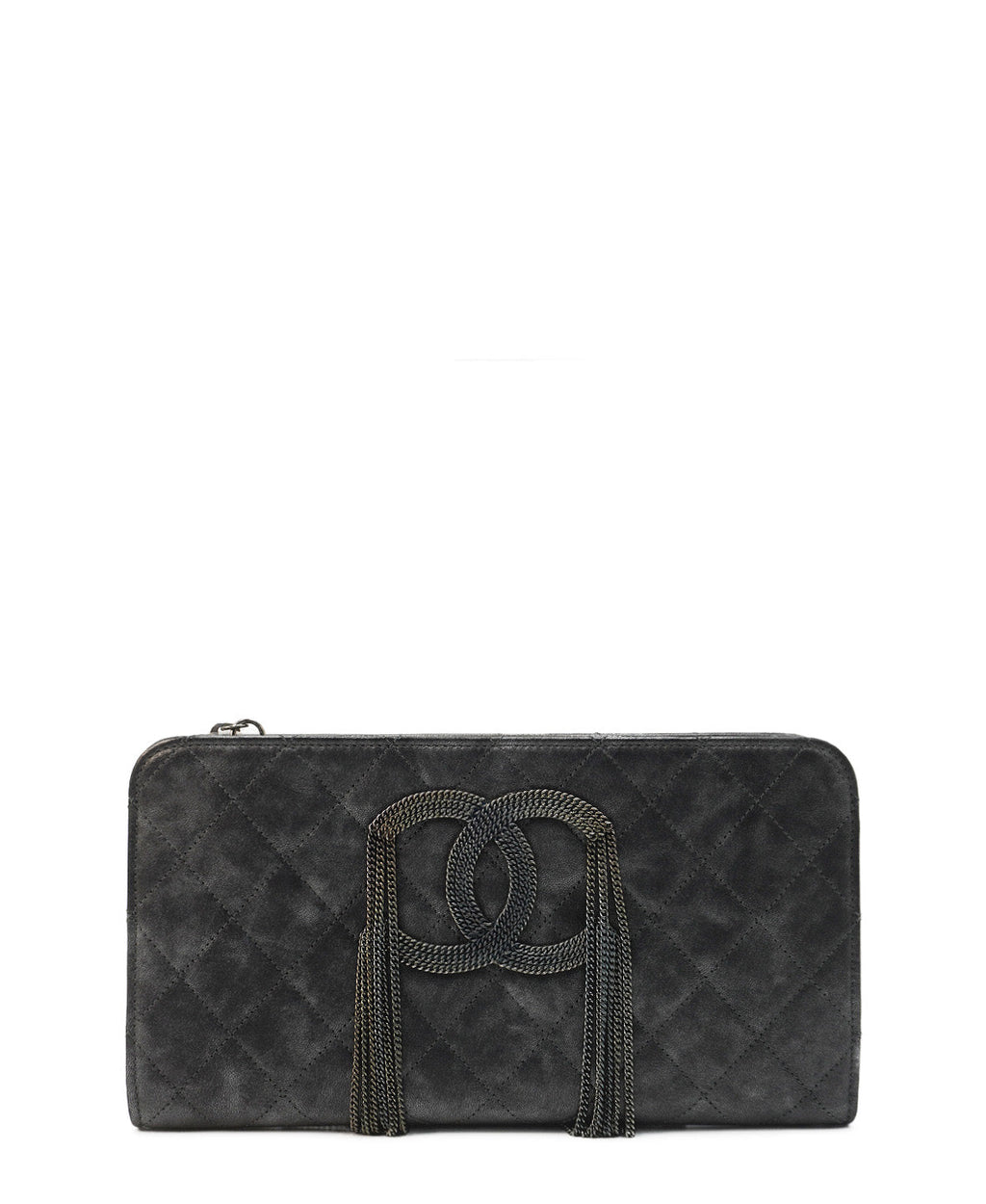 Bronze Metallic Quilted Calfskin Chain CC Wristlet Clutch Black