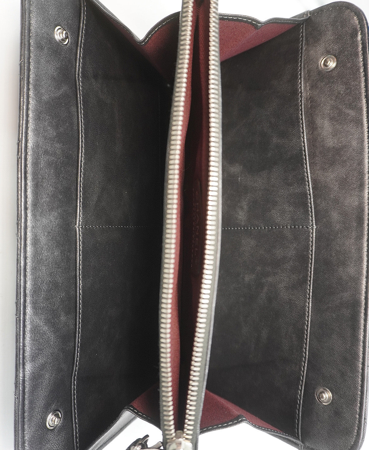 Bronze Metallic Quilted Calfskin Chain CC Wristlet Clutch Black