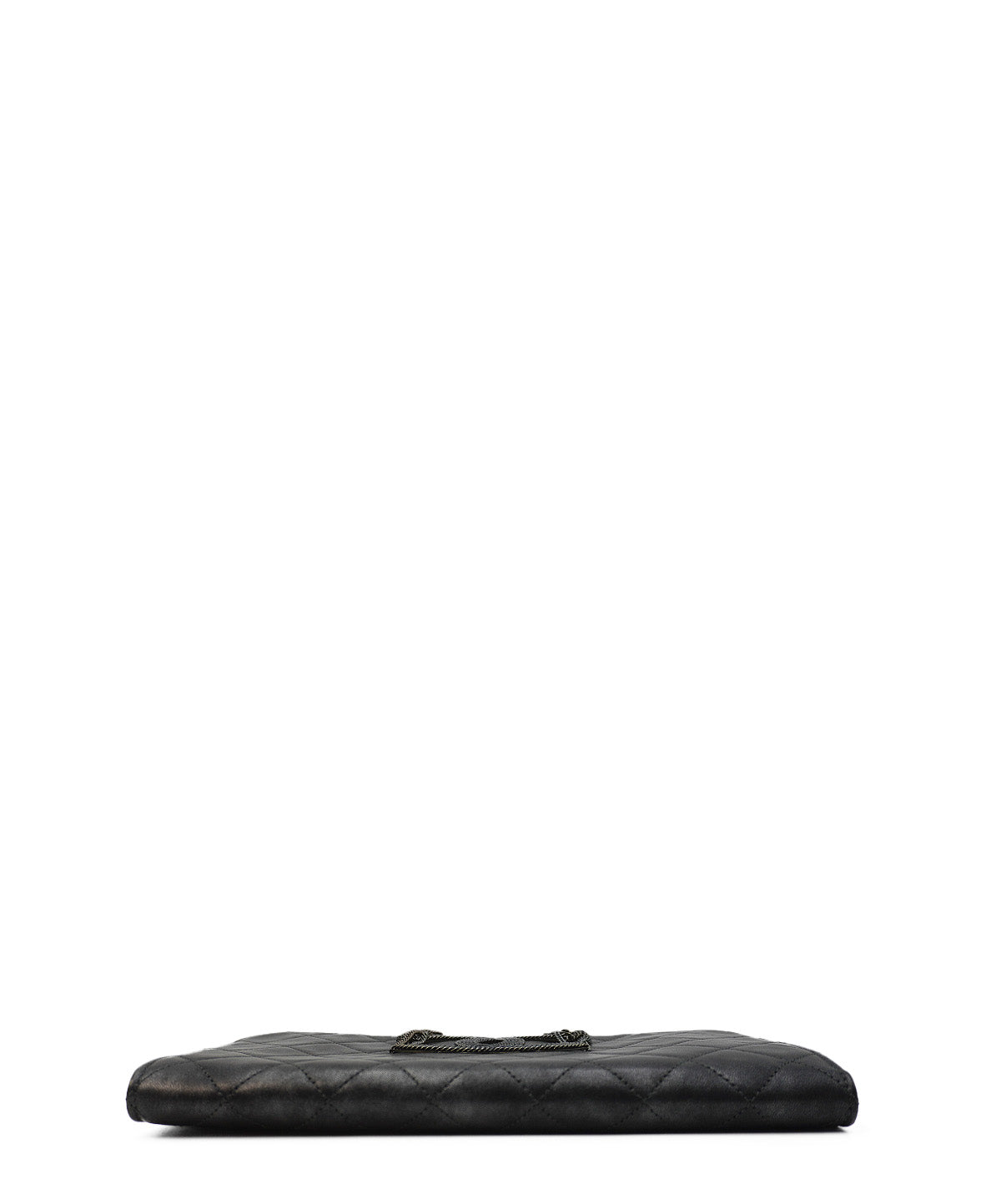 Bronze Metallic Quilted Calfskin Chain CC Wristlet Clutch Black