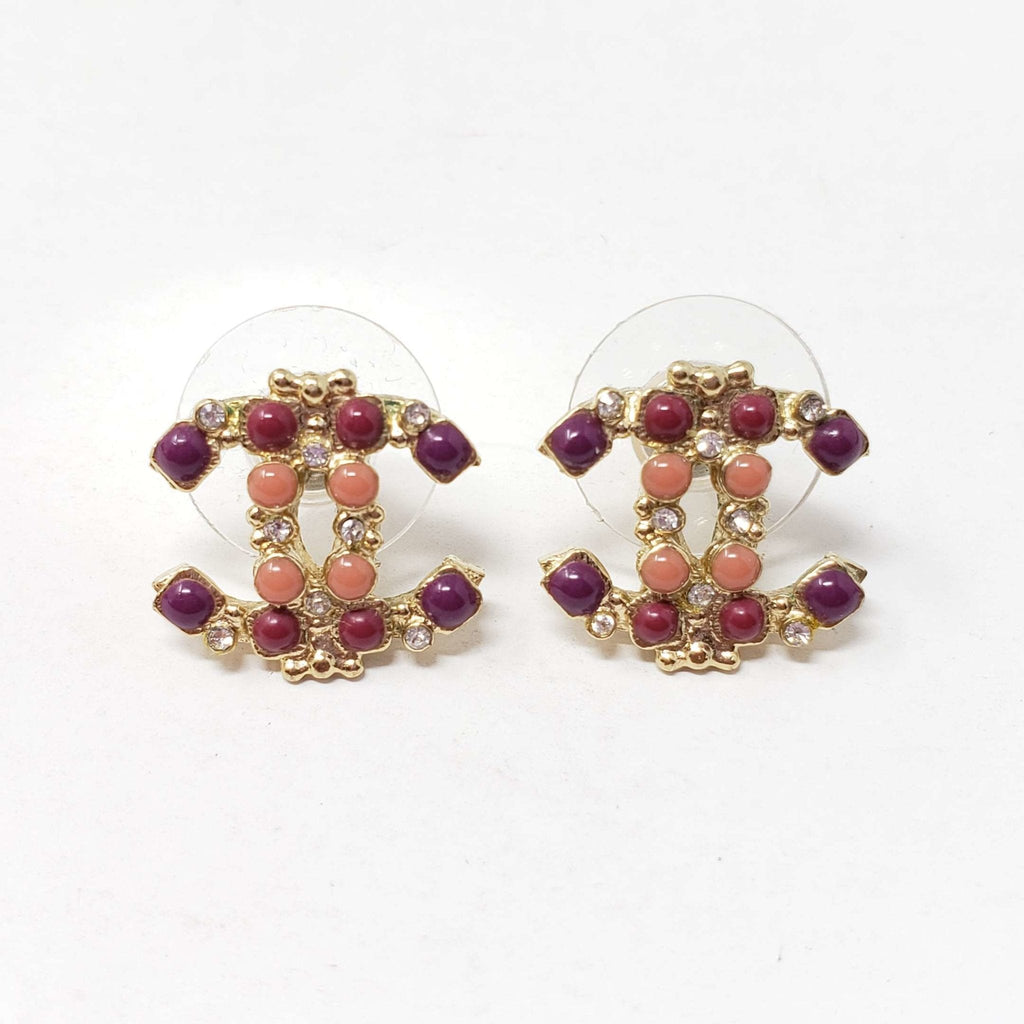 Chanel CC Goldish Earrings with stone